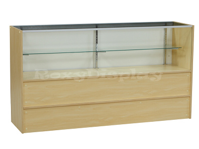 half vision display case 70in color maple 38 h x 18 d x 70 w